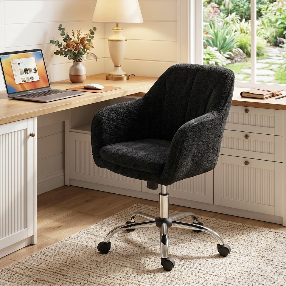 image 1 of HOMCOM Modern Makeup Vanity Chair with Tub Back for Bedroom, Black