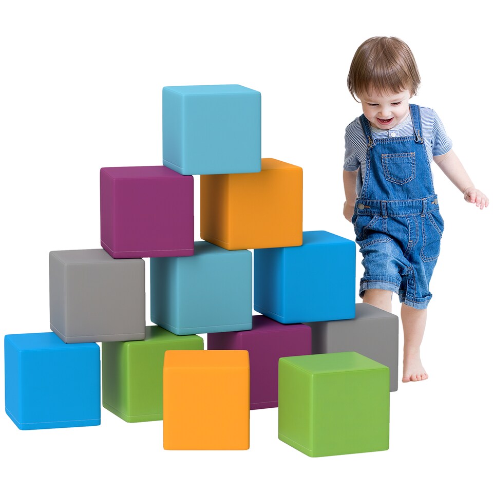 image 1 of HOMCOM 12 PCs Soft Play Blocks Soft Foam Toy Grey