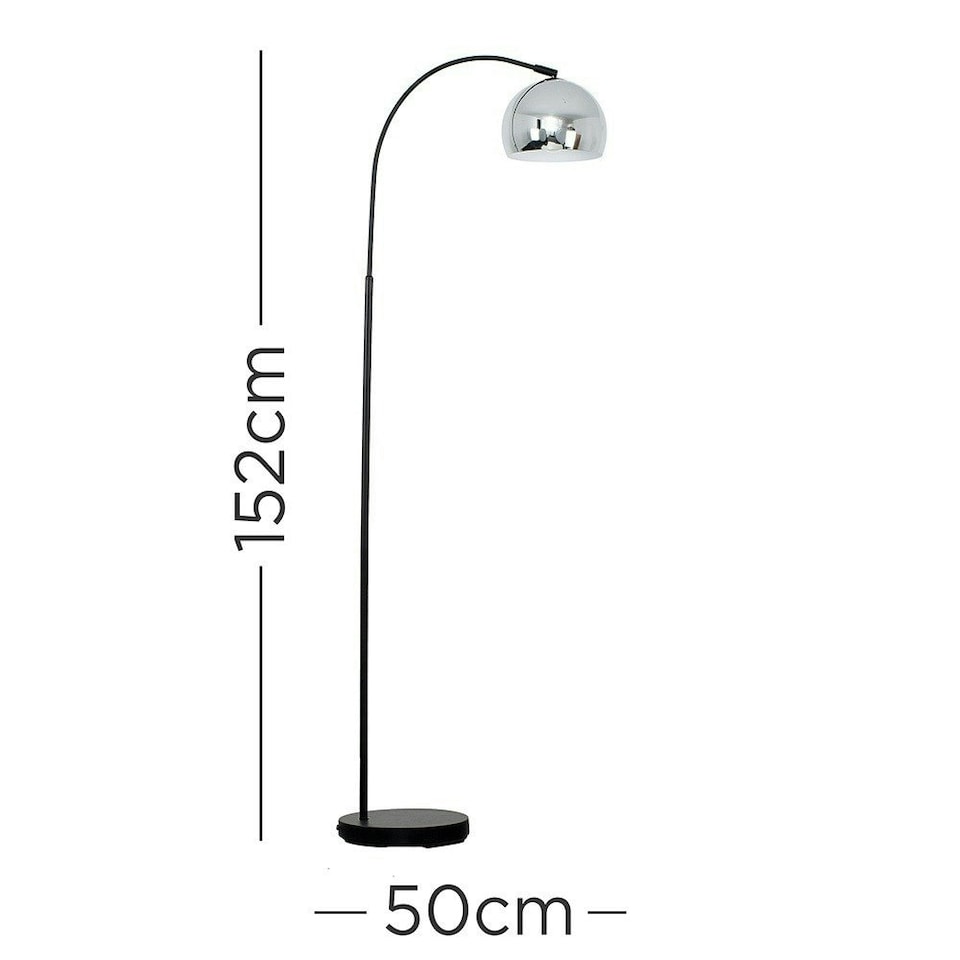 image 1 of ValueLights Curva Black Floor Lamp With Polished Chrome Metal Dome Shade | Chrome