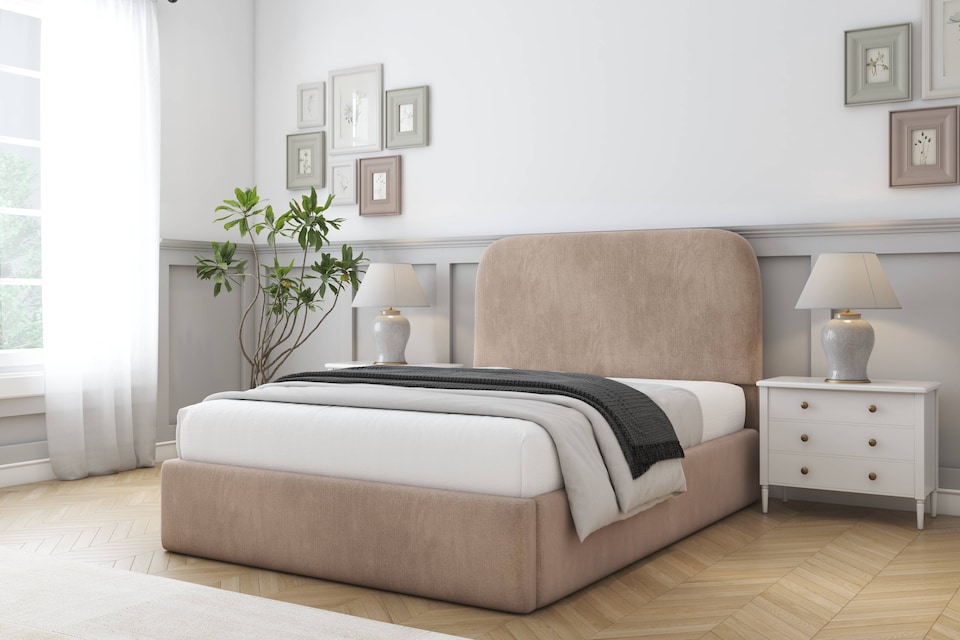 image 1 of Sloomy Belvoir Mink Naples Bed Frame With Mattress With 45" Upholstered Headboard 2'6 Small Single