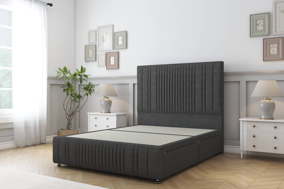 image 1 of Sloomy Kingsley Graphite Dumfries Divan Bed Base 2 Drawers Right Side With 26 Inch Strutted Headboard & 12 Inch Matching Footboard | Grey | Graphite | Small Single | 1