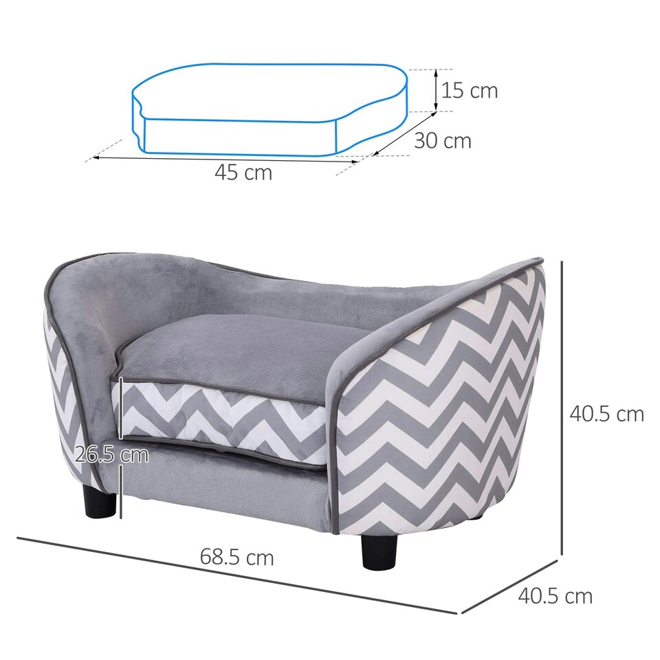 image 1 of PawHut Dog Sofa Pet Couch for XS Dogs w/ Removable Sponge Padded Cushion - Grey