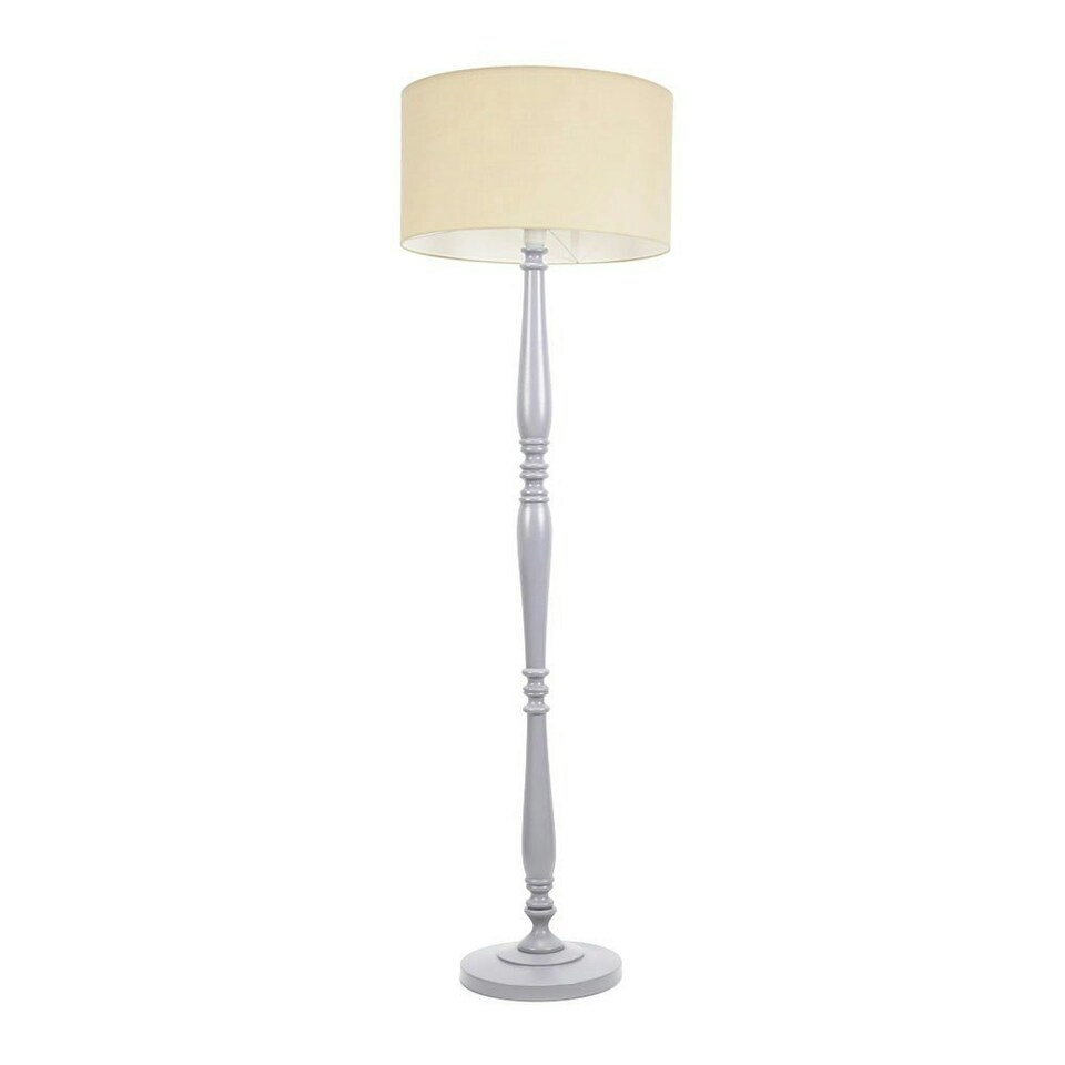 image 1 of ValueLights Victoria Grey Wood Floor Lamp Cream Shade