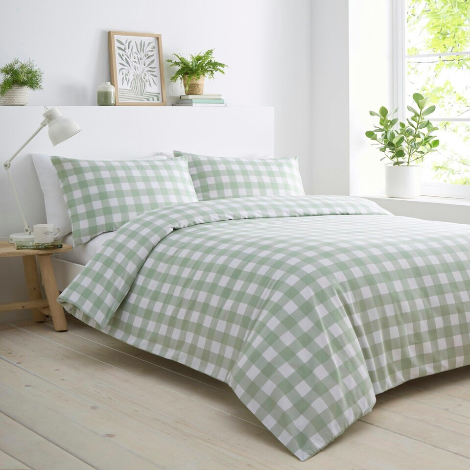 image 1 of Portfolio Home Gingham Check Bedding Duvet Cover Set With Pillow Cases Green | Single