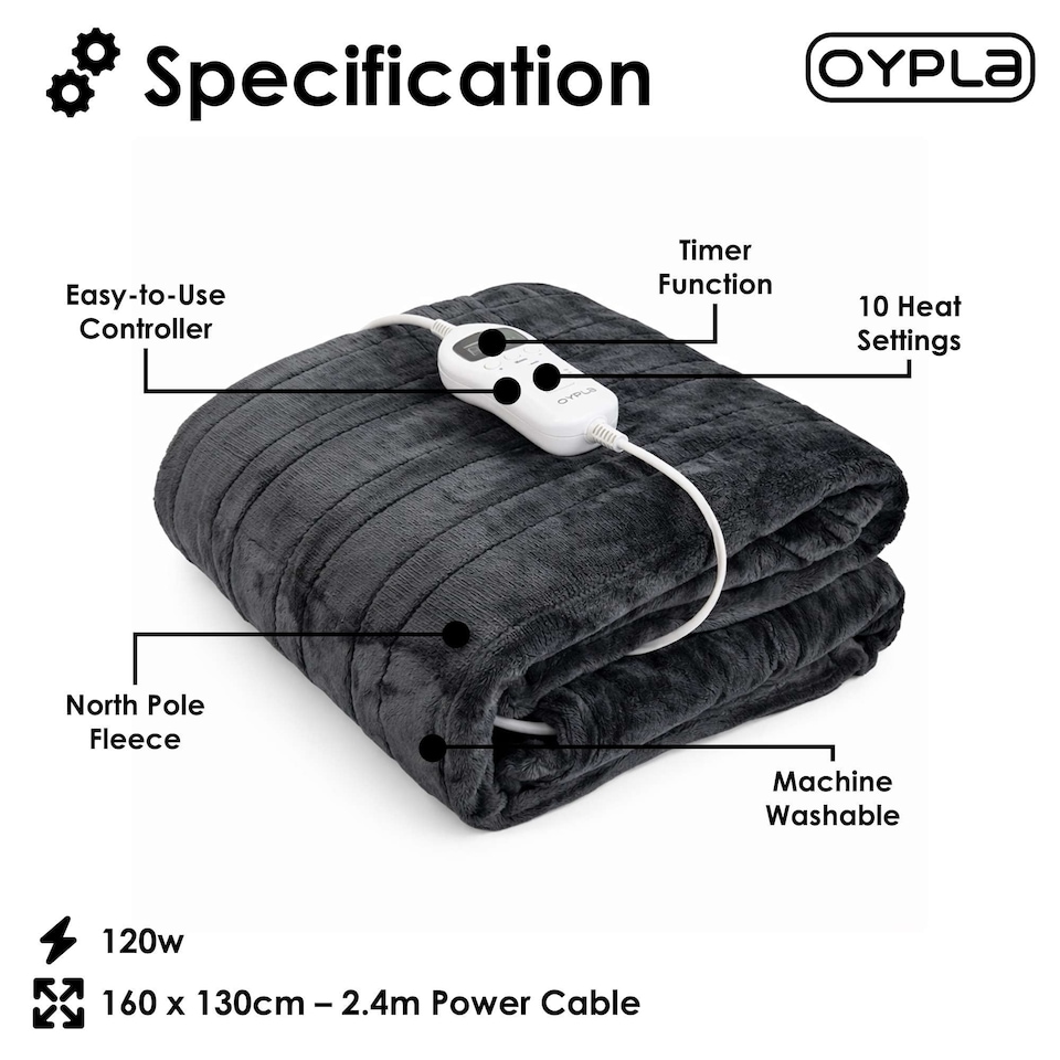 image 1 of Machine Washable Heated Throw Electric Blanket with 10 Heat Settings | Grey