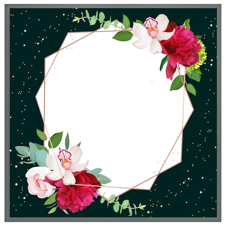 image 1 of Bright flowers, dark background (Picture Frame) Brown | M