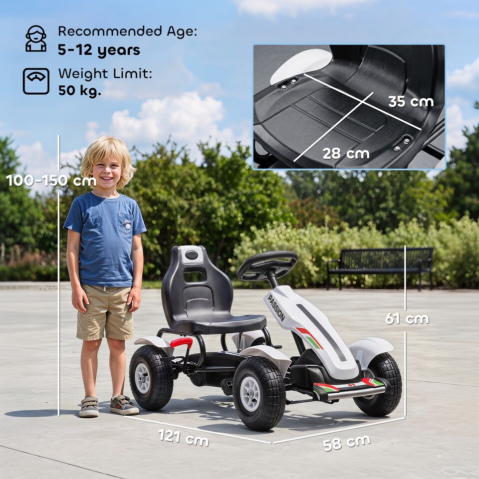 image 1 of HOMCOM Children Pedal Go Kart w/ Adjustable Seat, Inflatable Tyres - White