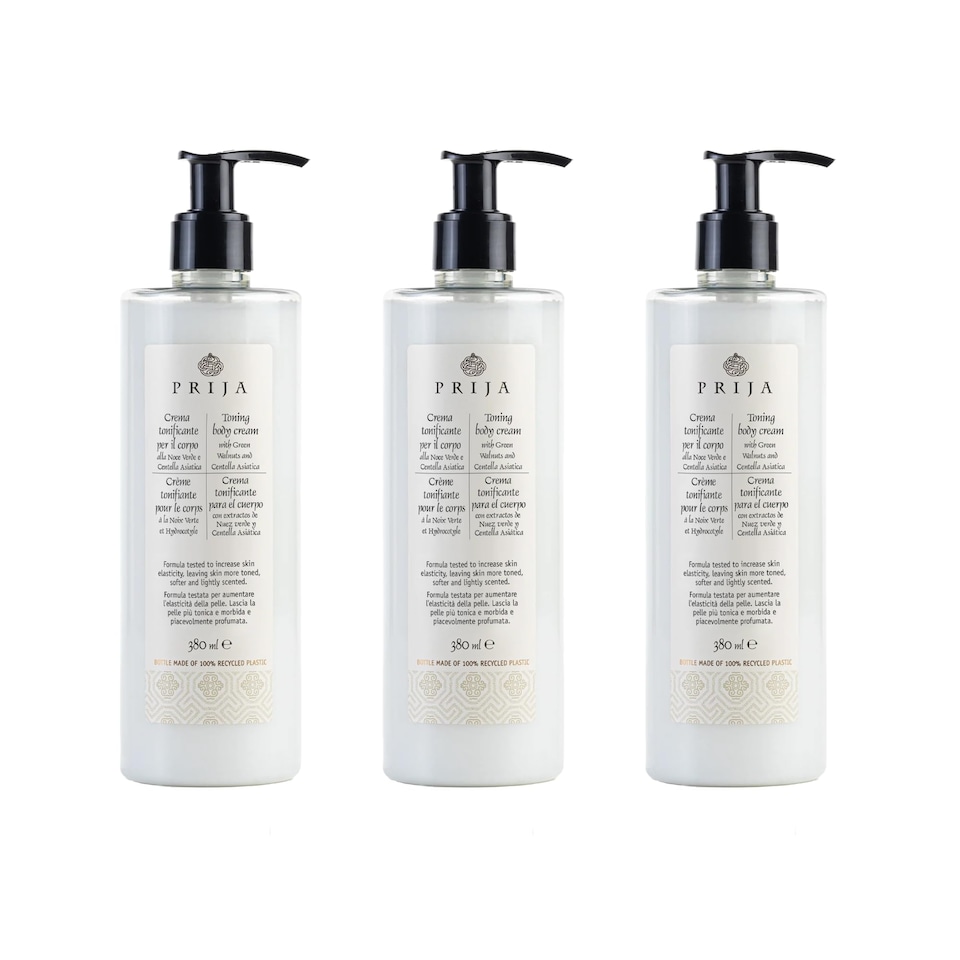 image 1 of Prija Toning Body Cream Boosts Hydration and Elasticity with Avocado Oil and Green Walnut Extract, Lightly Scented Vegan Friendly Moisturising Body Cream with Centella Asiatica 3 x 380ml