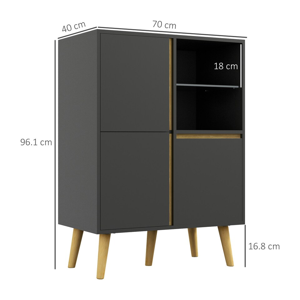 image 1 of HOMCOM Storage Cabinet Sideboard with Tempered Glass Adjustable Shelves