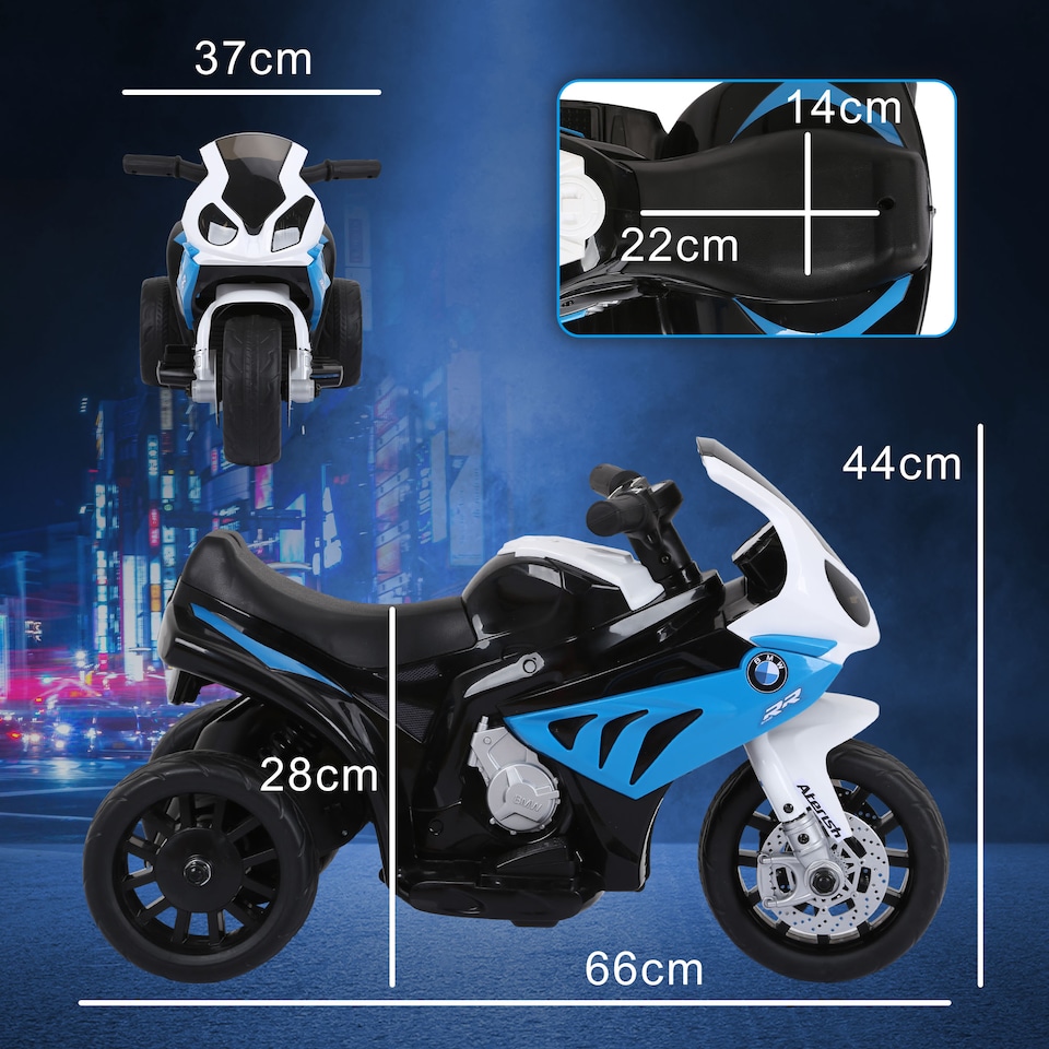 image 1 of HOMCOM BMW S1000RR Licensed 6V Kids Electric Motorbike 3 Wheel Ride on Motorcycle with Headlights Music for 18-36 Months, Blue