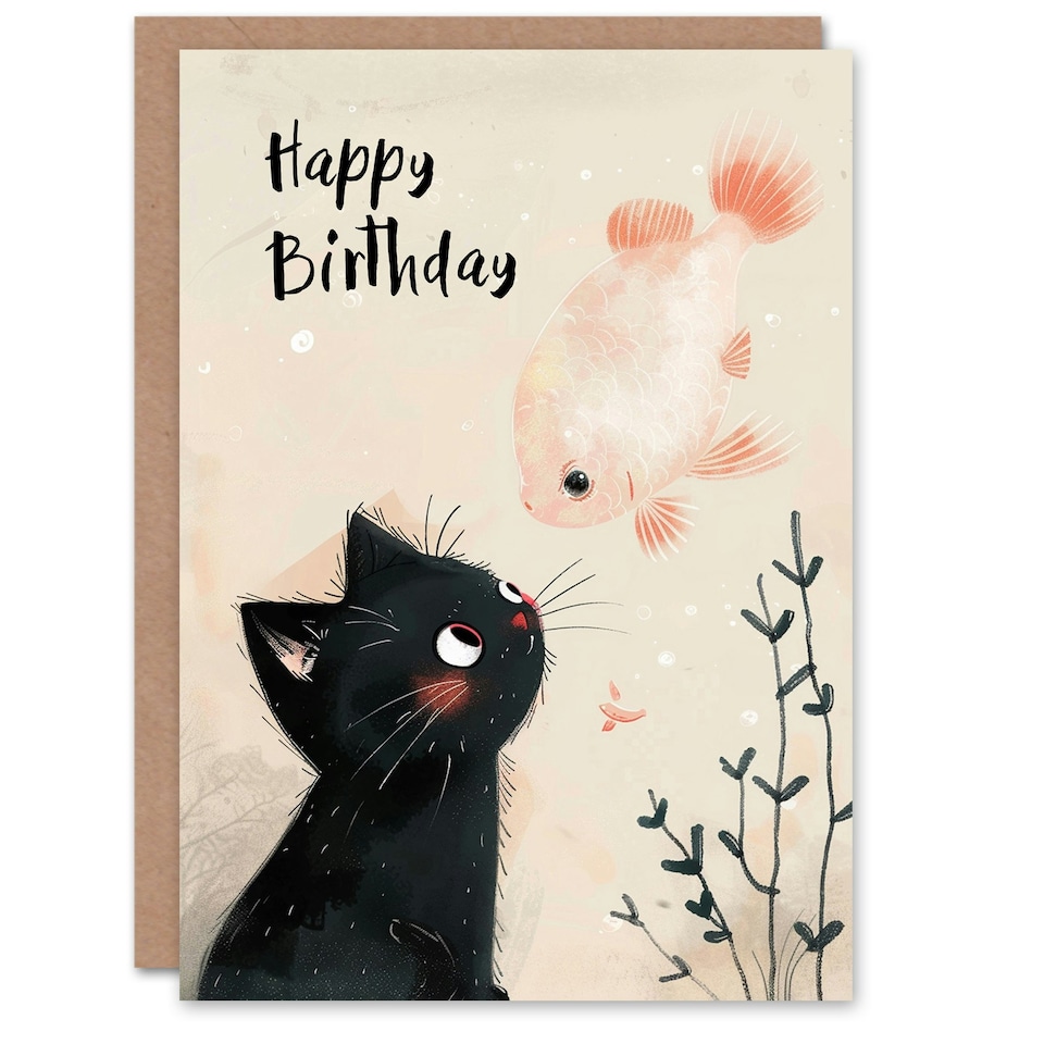 image 1 of Cute Kitten Cat Goldfish Girl Boy Daughter Son Birthday Card