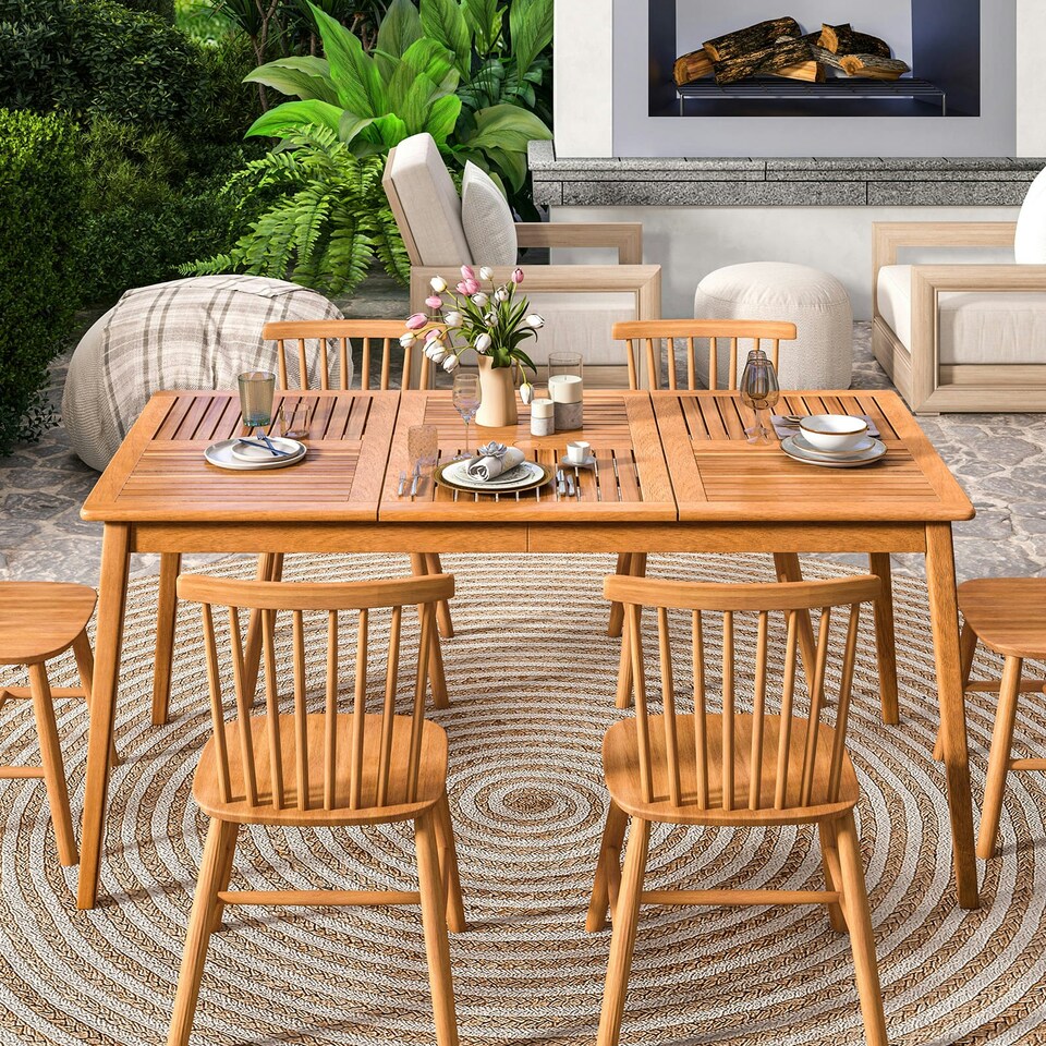 image 1 of COSTWAY Patio Table Outdoor Dining Table for 6 People Brown