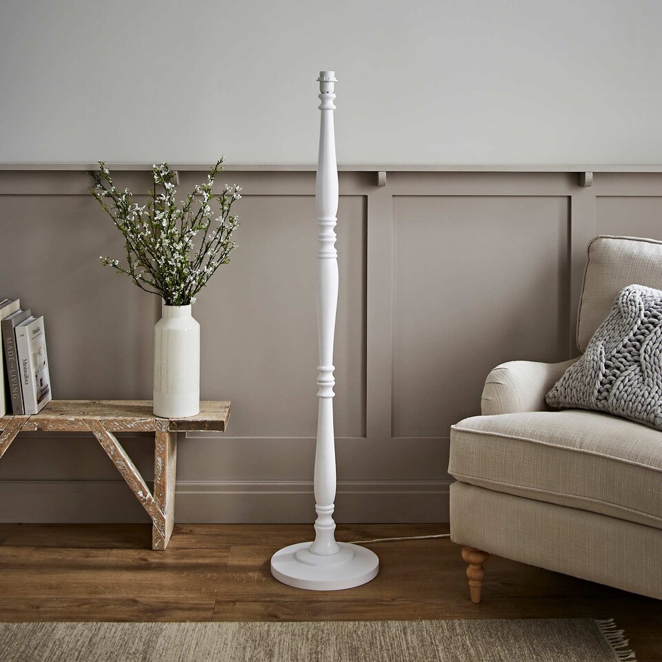 image 1 of ValueLights Victoria White Wood Traditional Stem Floor Lamp Base | White