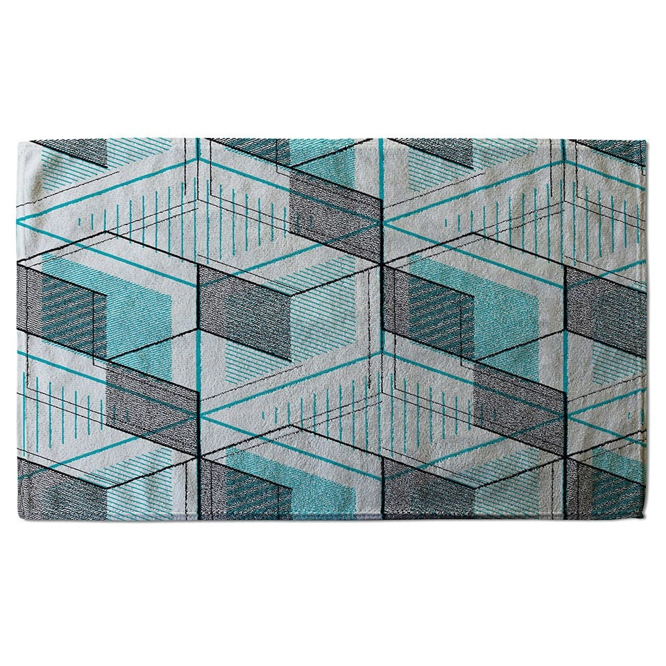 image 1 of Blue Geometric Hexagons (Bath Towel)