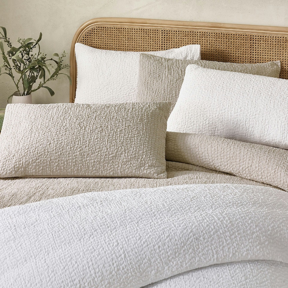 image 1 of Catherine Lansfield Crinkle Seersucker Duvet Cover Set Natural Cream | Natural | Double