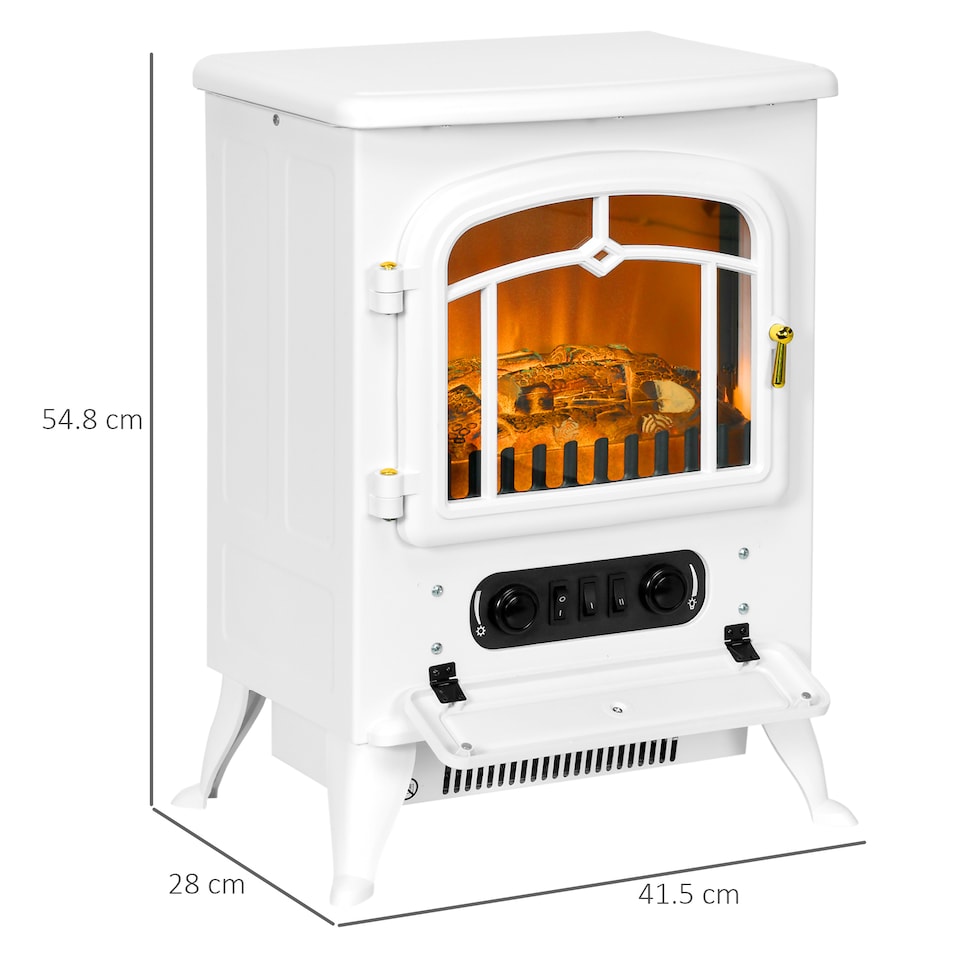 image 1 of HOMCOM Freestanding Electric Fireplace Indoor Heater Glass View Log Wood Burning Effect Flame Portable Fireplace Stove 9501850W White