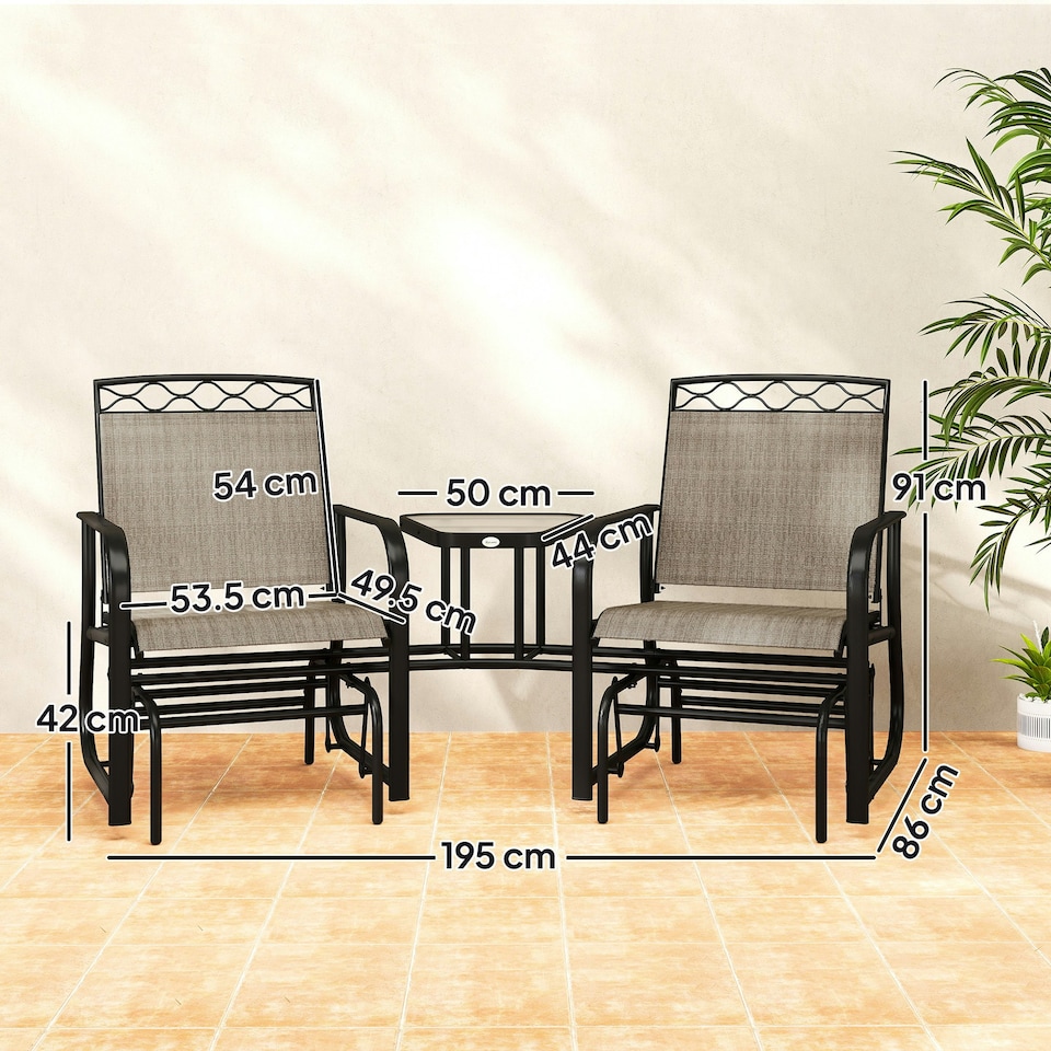 image 1 of Outsunny 2-Person Outdoor Glider Rocker Chair with Center Table for Backyard