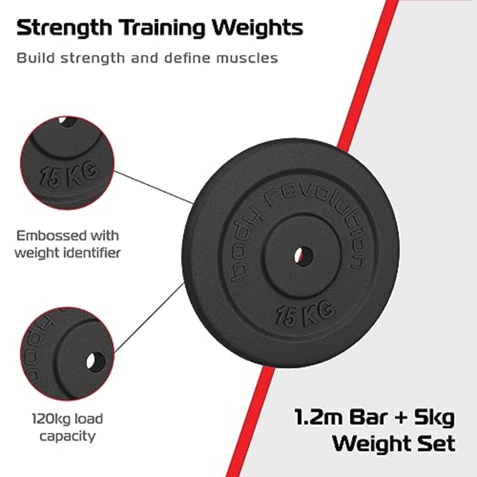 image 1 of 1.2m 1" Barbell and Cast Iron Weight Plate Sets Bar 5kg pair 10kg Set