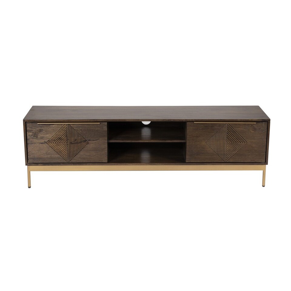 image 1 of Zaine Carving TV Unit - Mango Wood - L40 x W160 x H46 cm - Dark Finish