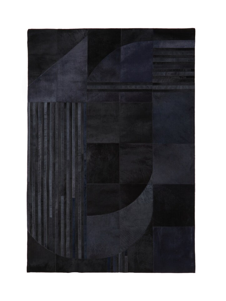 image 1 of Bosie Safira Small Black And Grey Deco Hair on Leather Rug | Black