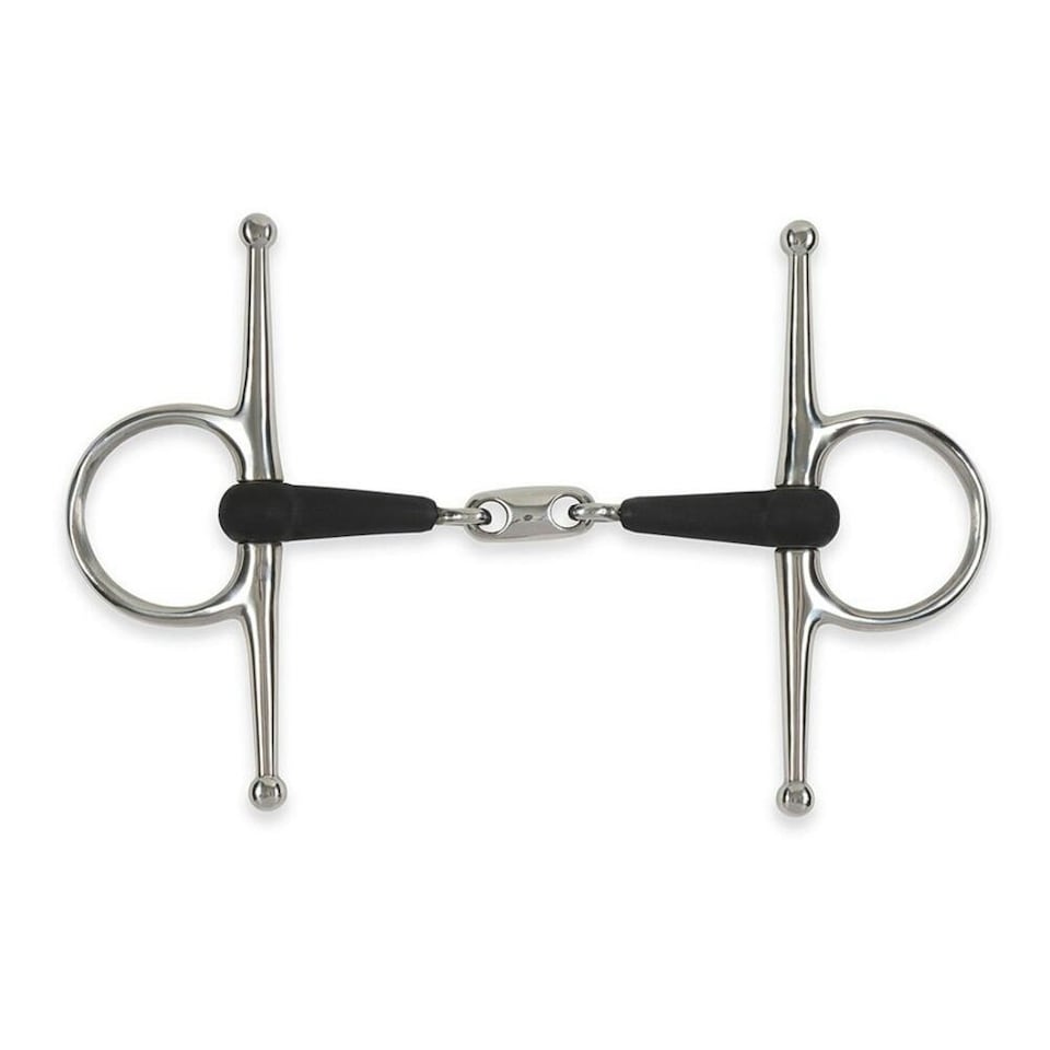 Equirubber Equikind+ Peanut Link Horse Full Cheek Snaffle Bit - Silver/Black - 4.5in