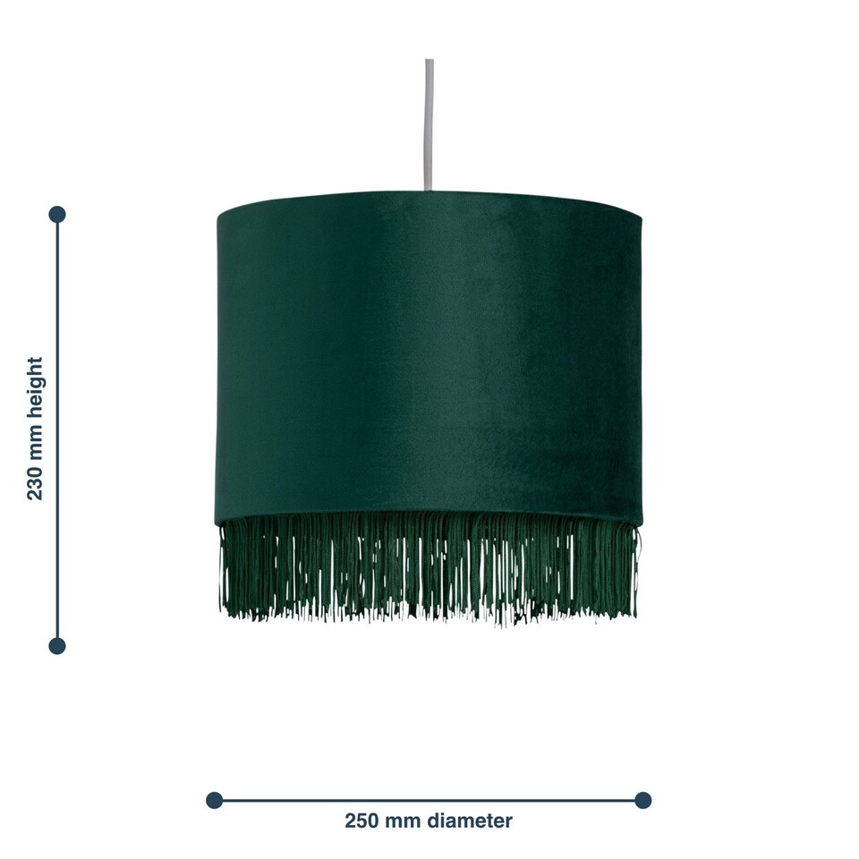 image 1 of Tassel - Dark Green Velvet with Gold Inner Easy Fit 25cm Pendant Shade | Green | Gold | Medium | 1