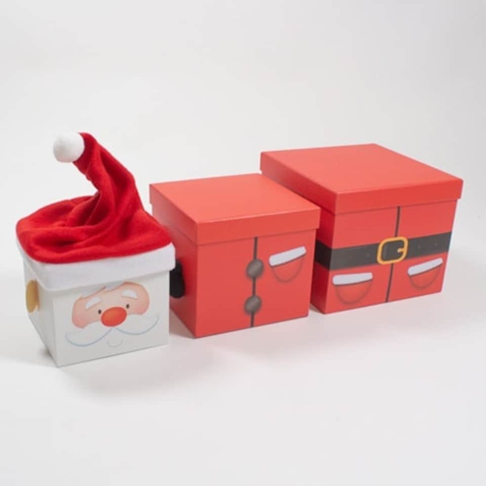 image 1 of Santa Plush Christmas Large Stackable Gift Boxes - Pack of 3