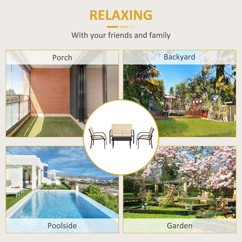 image 1 of Outsunny 4pcs Patio Furniture Set Garden Sofa Glass Top Coffee Table Beige