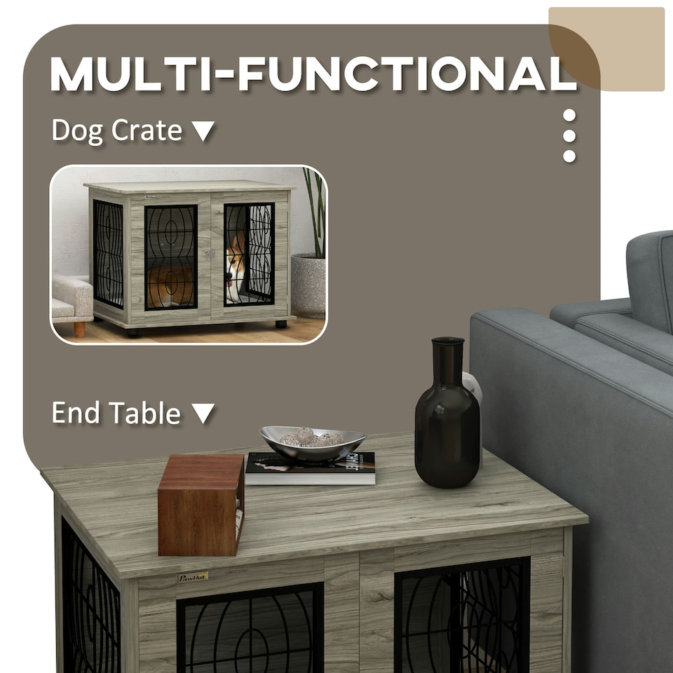 image 1 of PawHut Dog Crate Furniture, End Table for Medium Dogs w/ Cushion