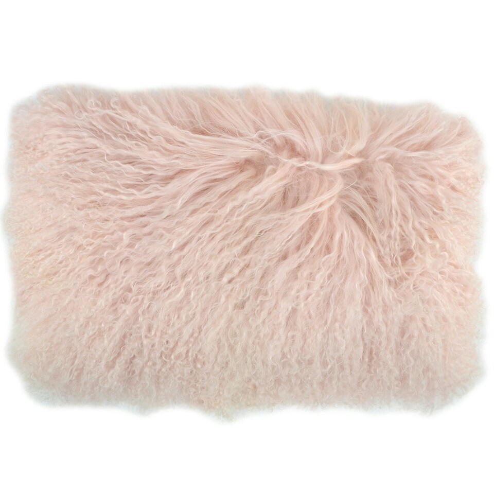 image 1 of SNUGRUGS Mongolian Sheepskin Cushion - Rectangular - 30cm x 50cm | Pink | 30 x 50cm