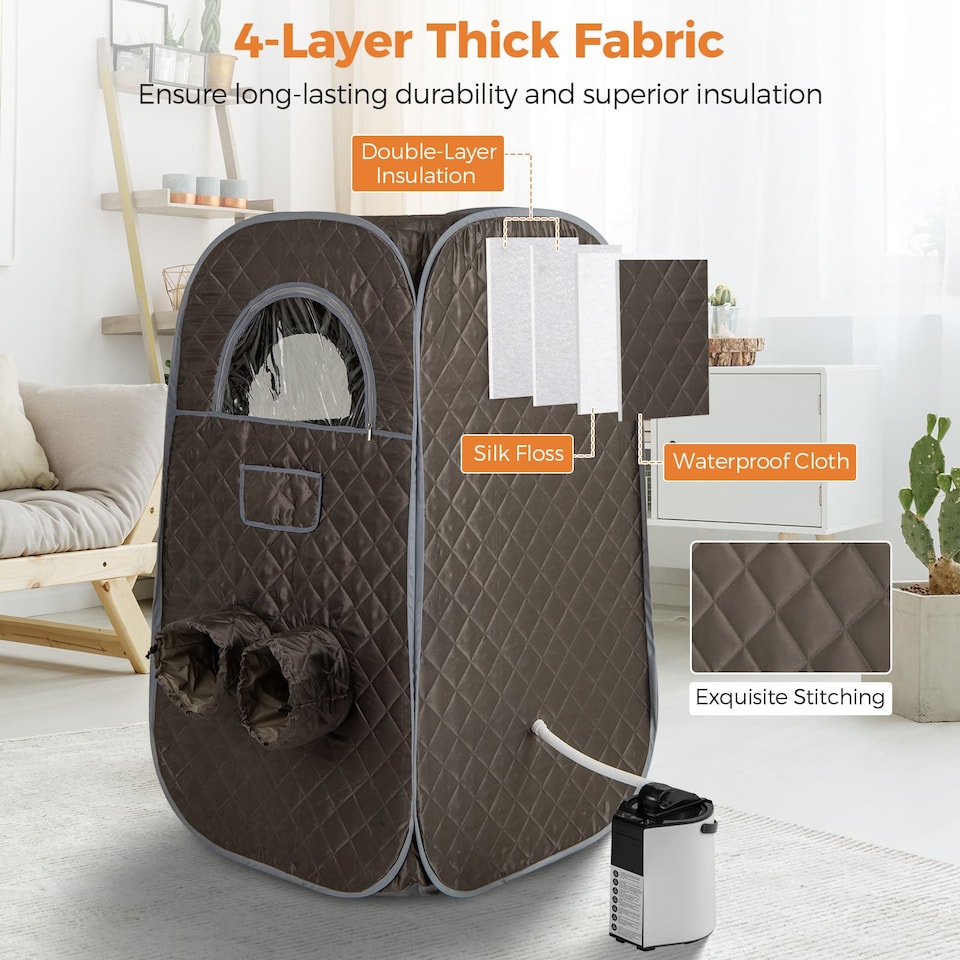 image 1 of COSTWAY Portable Steam Sauna Tent 1 or 2 People Sauna Tent Foldable Chair-Gray