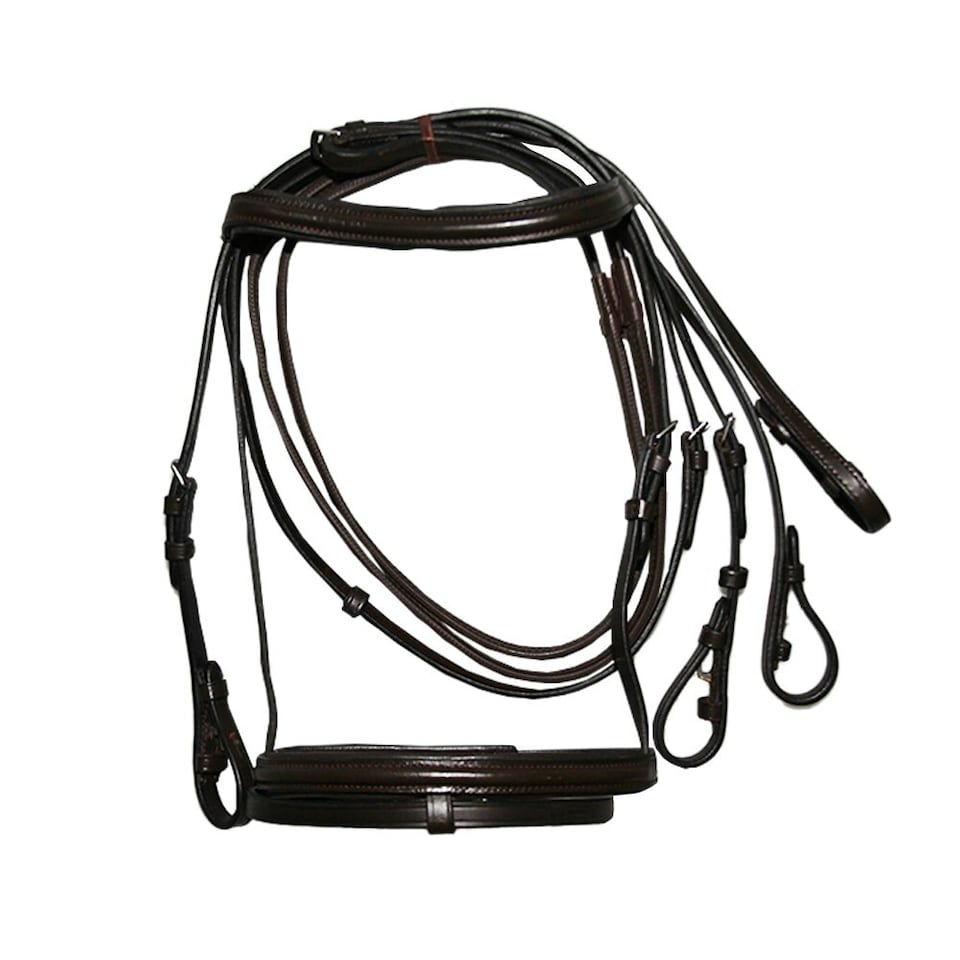 image 1 of Hy Padded Flash Bridle with Rubber Grip Reins - Brown - X-Full
