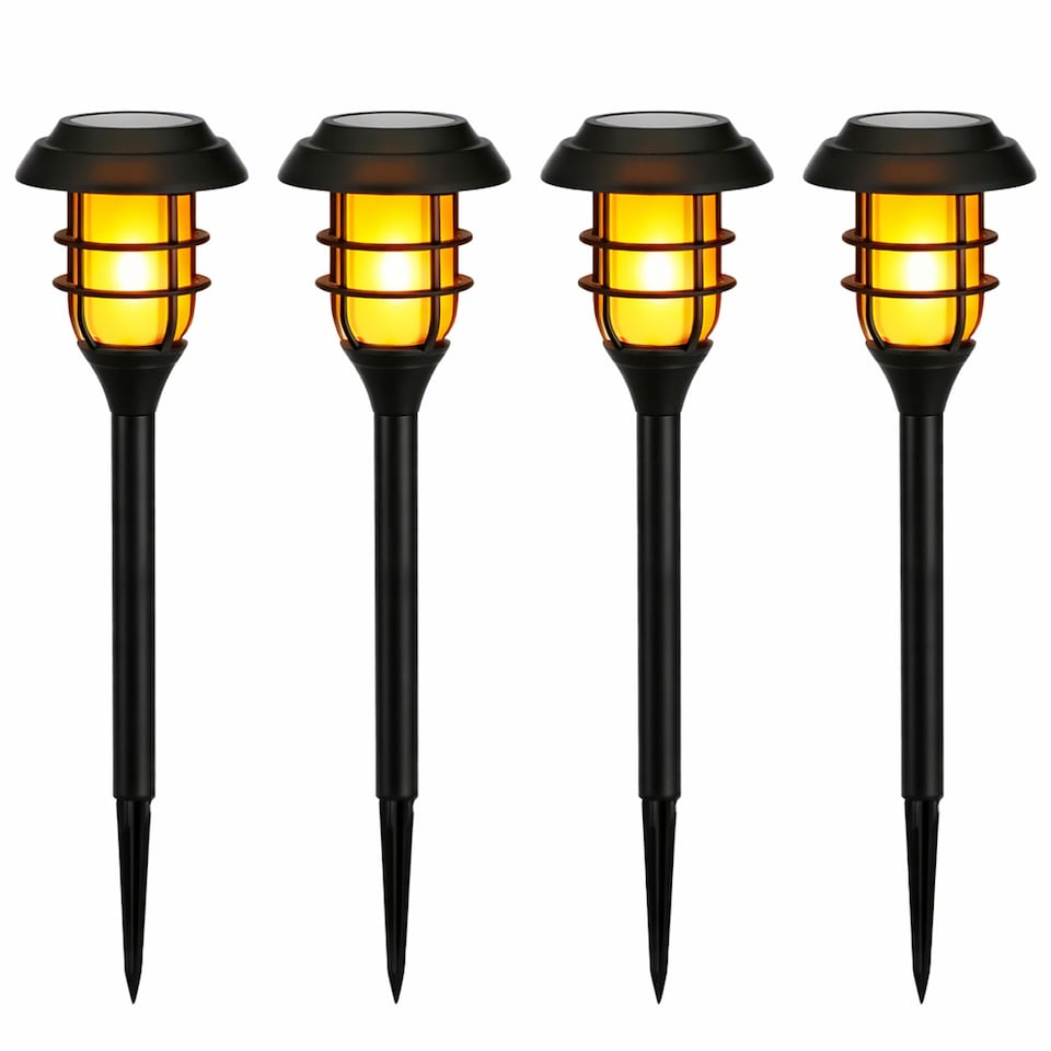 image 1 of Pack of 4 Solar Flaming LED Garden Stake Lights Outdoor