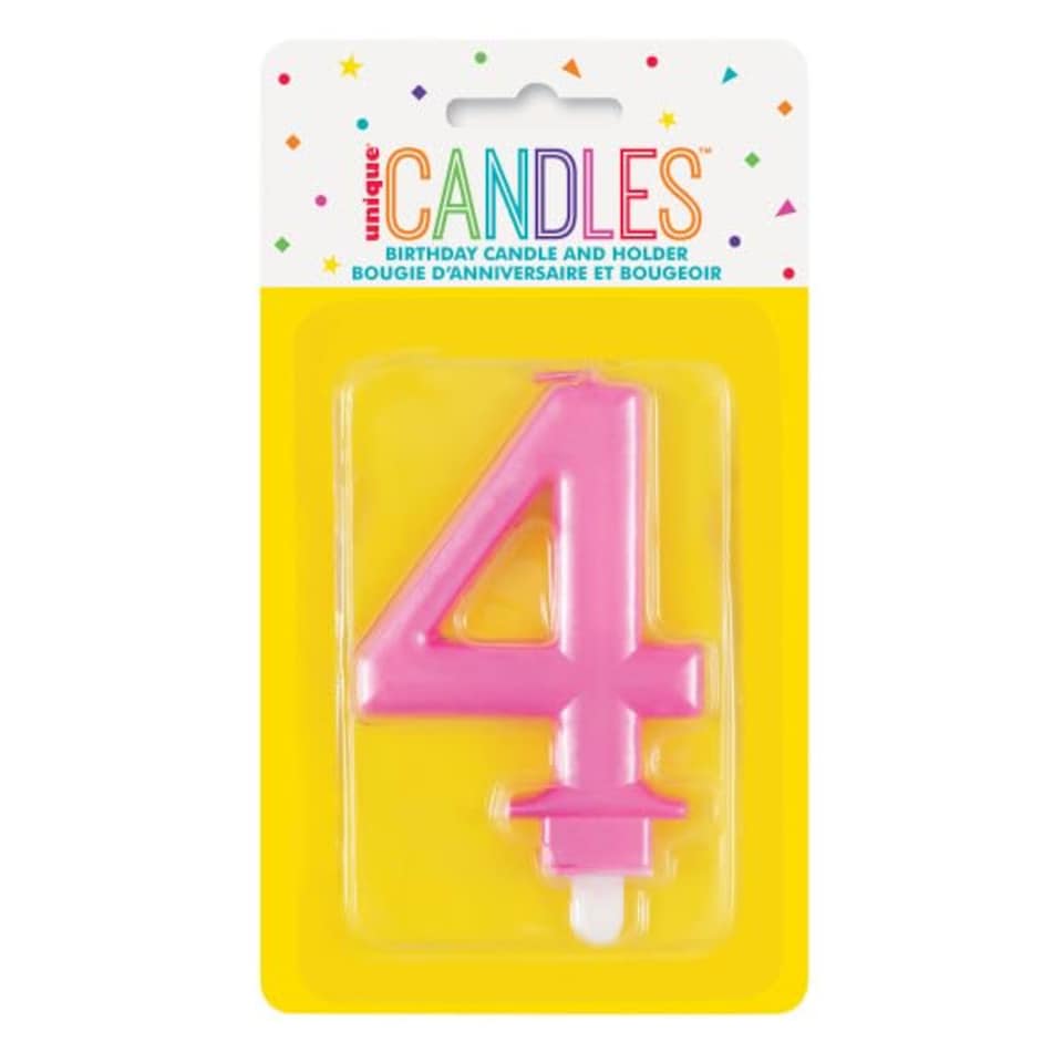 image 1 of Metallic Pink Number 4 Birthday Candle 9cm