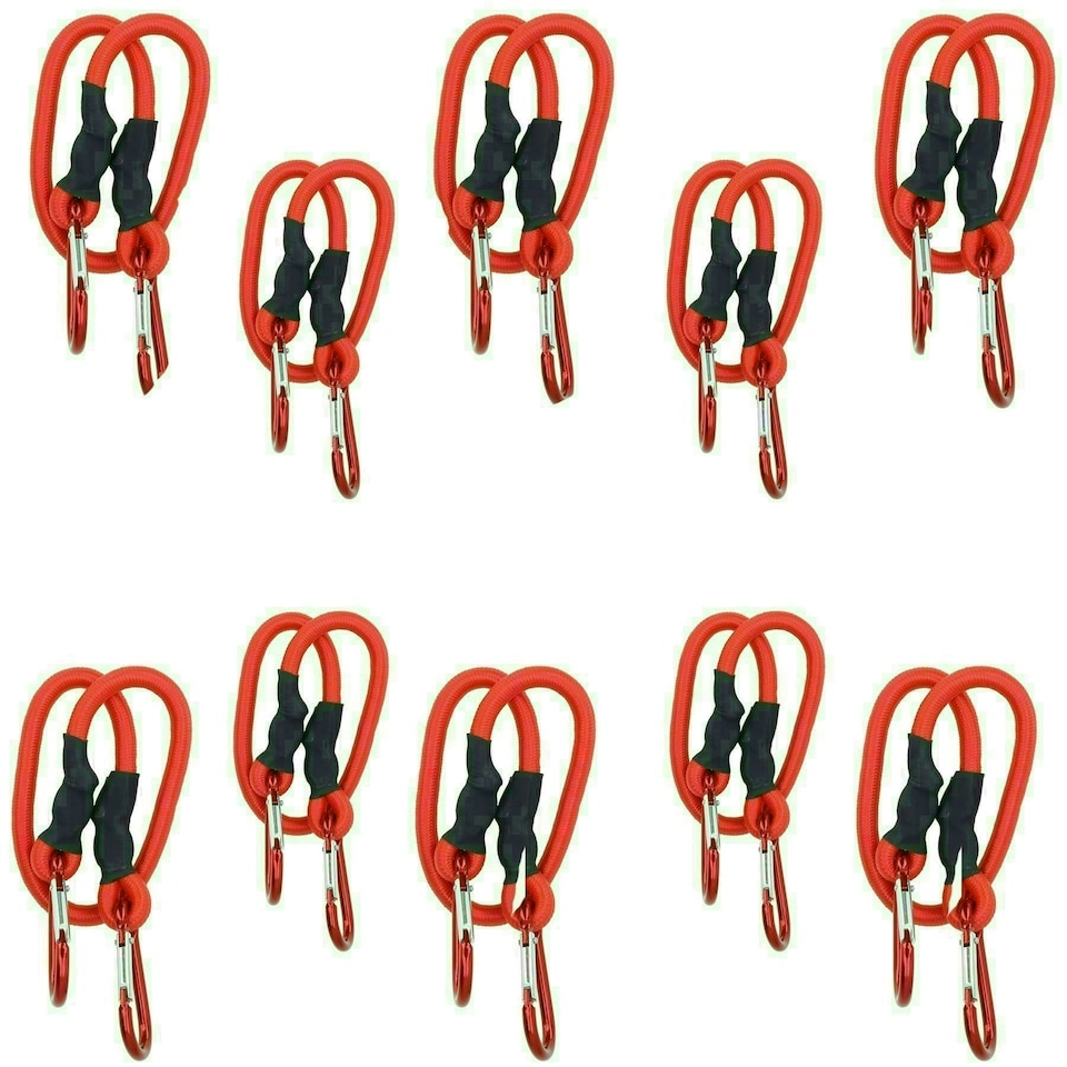 image 1 of 24" 60cm Bungee Rope with Carabiner Clips Cords Elastic Tie Down Fasteners x 10
