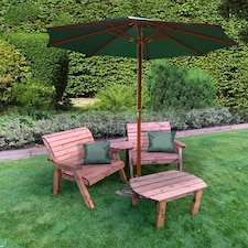 Grand Twin Angled Chair with Coffee Table - W240 x D90 x H98 - Fully Assembled - Green