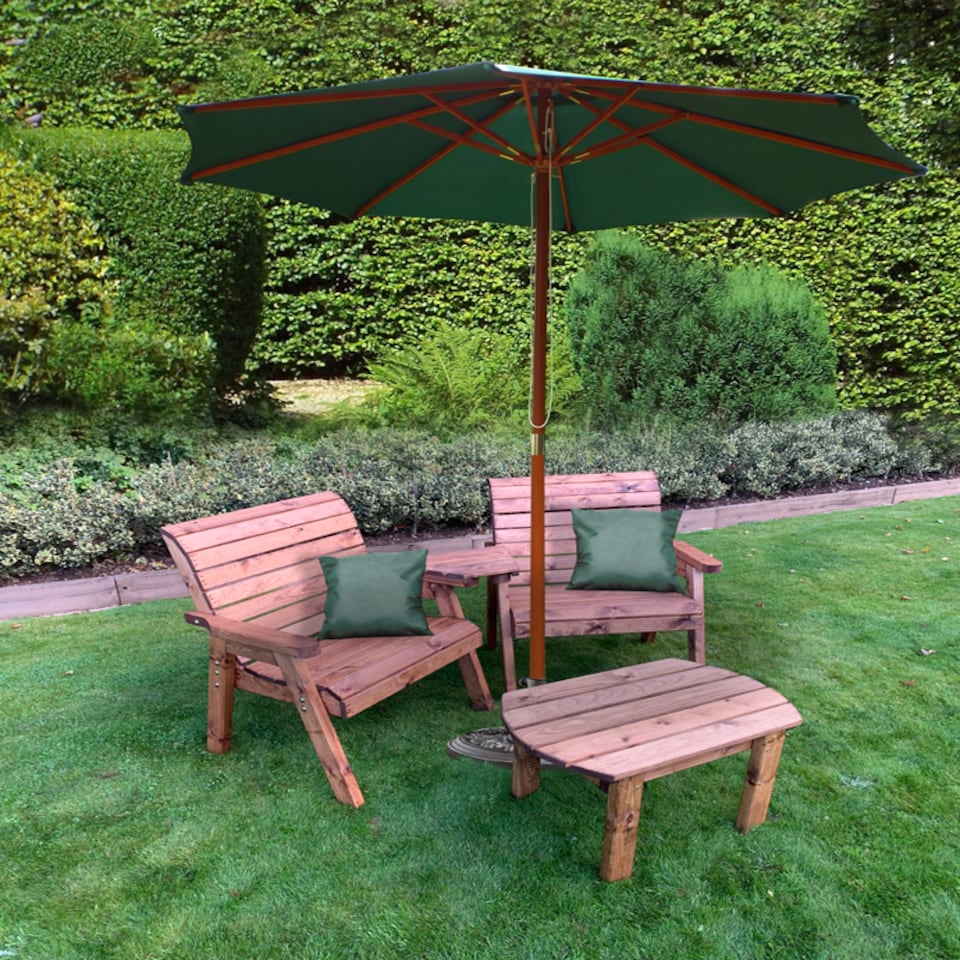 Grand Twin Angled Chair with Coffee Table - W240 x D90 x H98 - Fully Assembled - Green