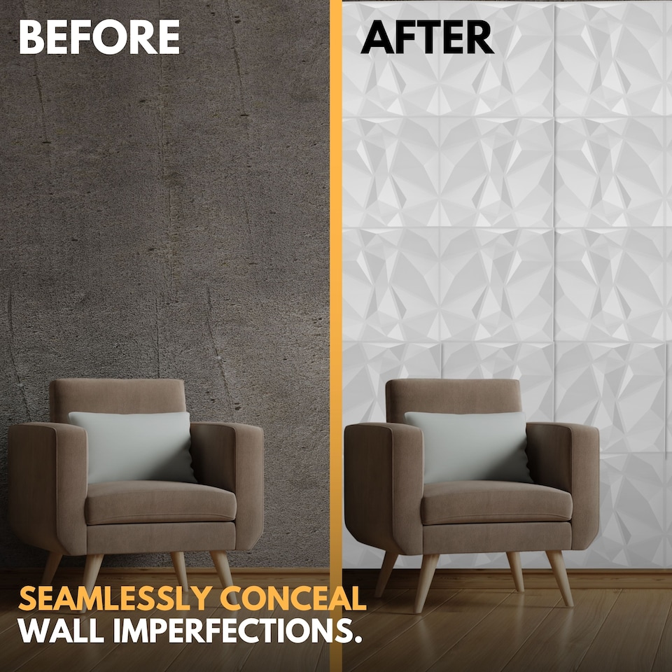 image 1 of NOVECRAFTO Decorative 3D Wall Panels (50cm x 50cm) Diamond Design PVC Cladding Panel