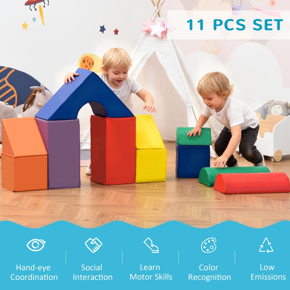 image 1 of HOMCOM 11-Piece Soft Play Equipment for Toddlers, Soft Play Set