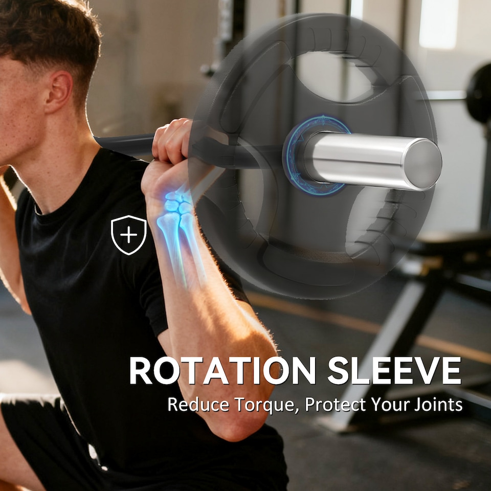 image 1 of SPORTNOW 4ft Olympic EZ Curl Bar, Barbell Bar for Weight Plates with Non-Slip Hand Grip, for Weight Lifting, Hip Thrusts, Squat, Biceps, Home Gym