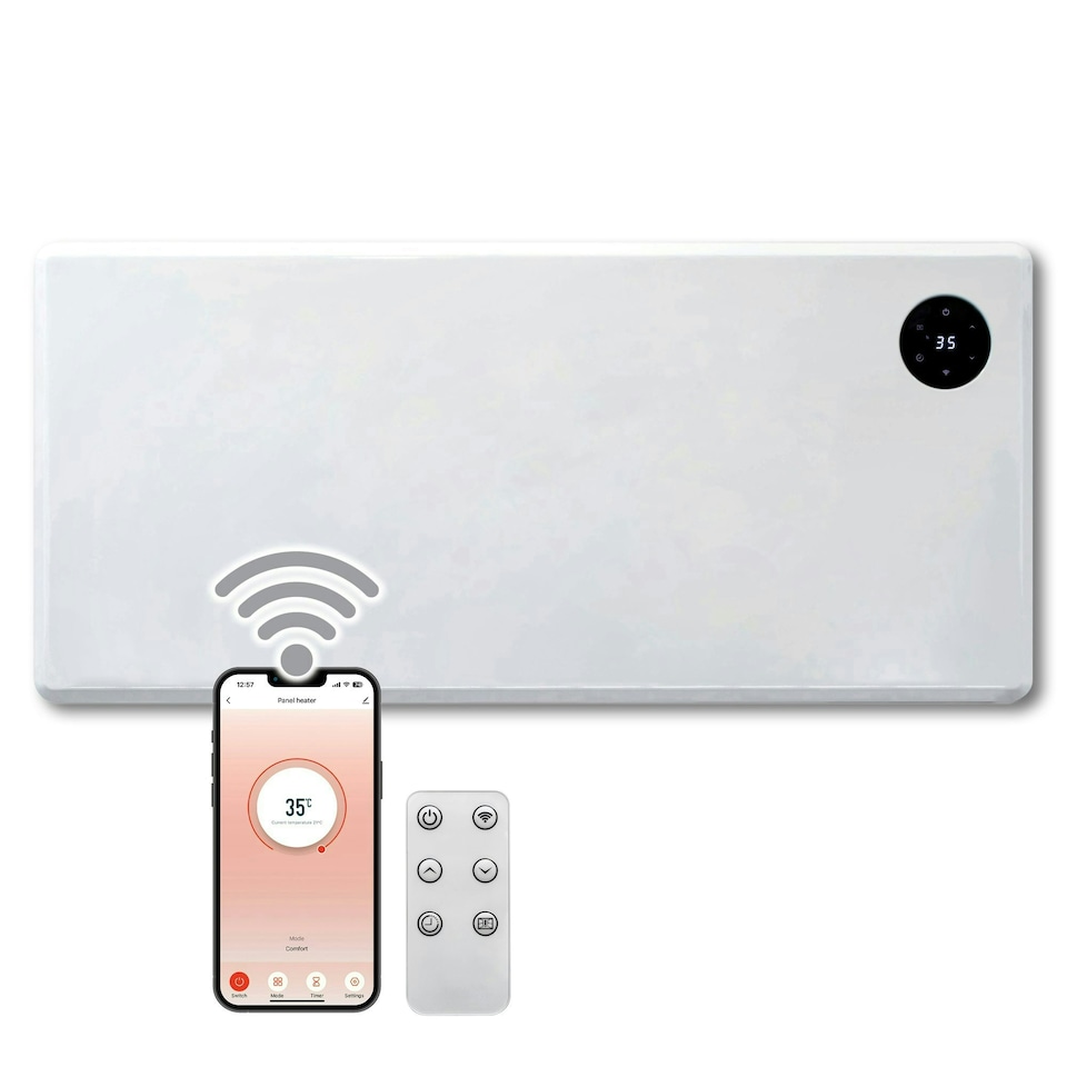image 1 of Purus 1800W Smart Wifi Eco Heater Electric Panel Radiator Wall Mounted White
