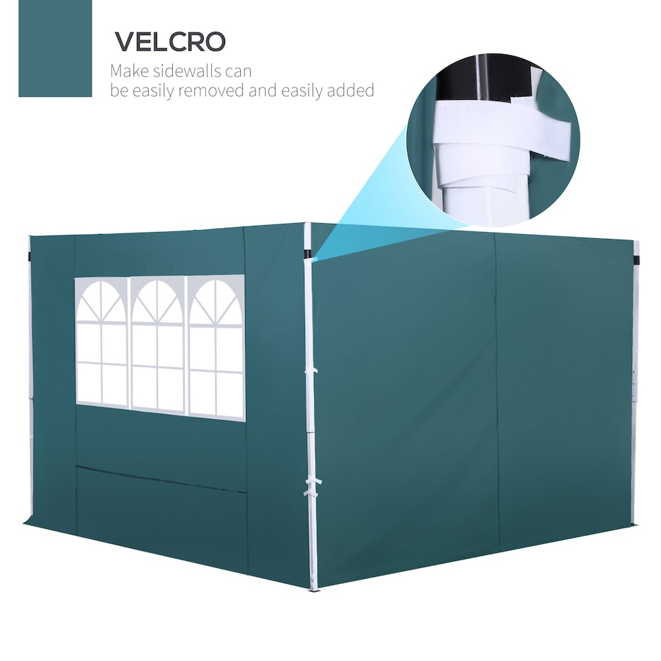image 1 of Outsunny 3 Meters Gazebo Replaceable Exchangeable Side Panel Wall Panels Walls With Window, Dark Green