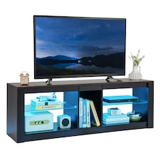 COSTWAY TV Stand LED Light for 65 Inch Modern Media Console Table Shelves