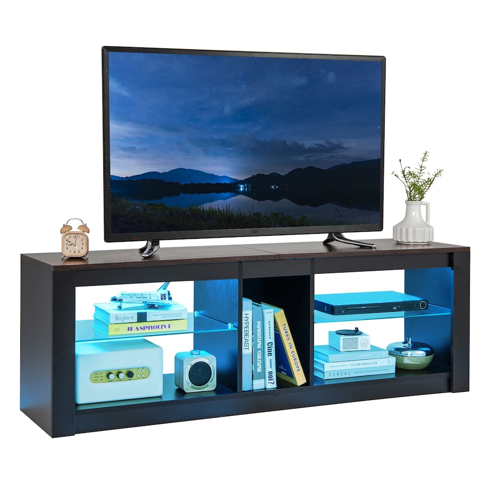 image 1 of COSTWAY TV Stand LED Light for 65 Inch Modern Media Console Table Shelves