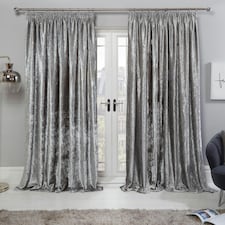 OHS Luxury Blackout Pencil Pleat Crushed Velvet Curtains, 90x90" - Silver