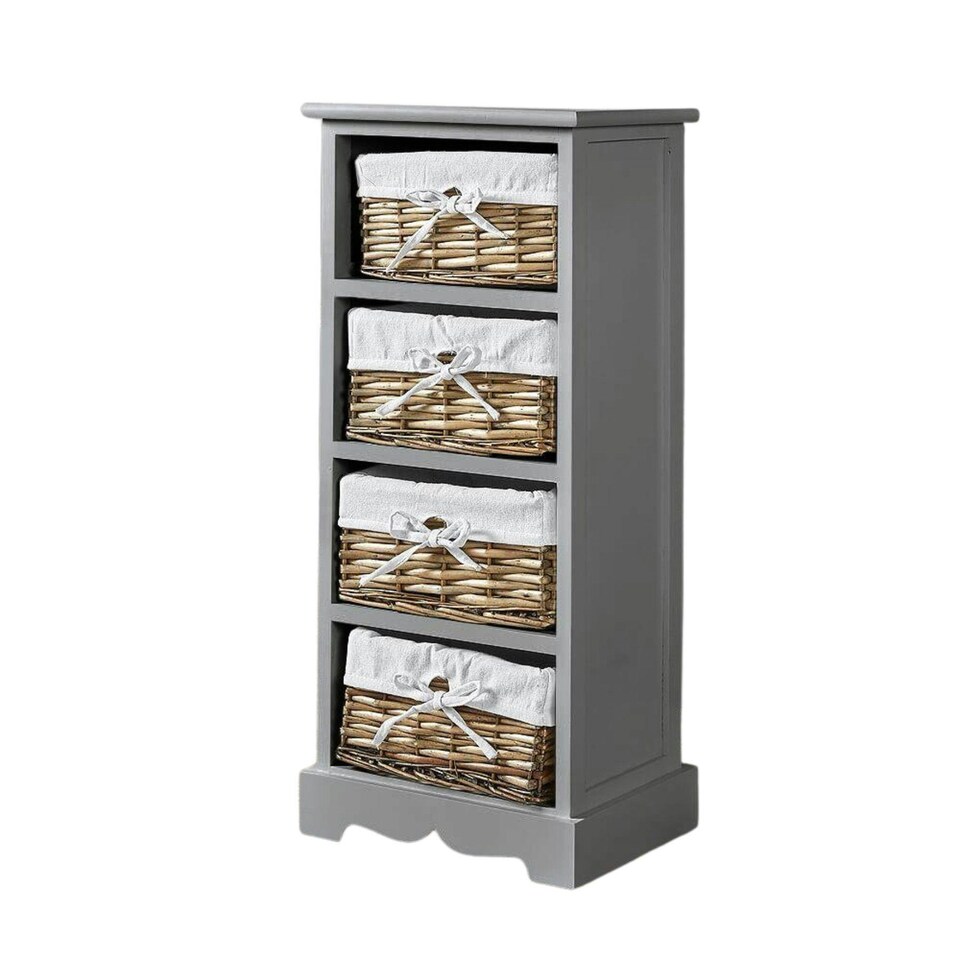 image 1 of Chest Of Drawers Hallway Storage Organiser Wooden Wicker Baskets Fully Assembled Grey | 6 Drawers
