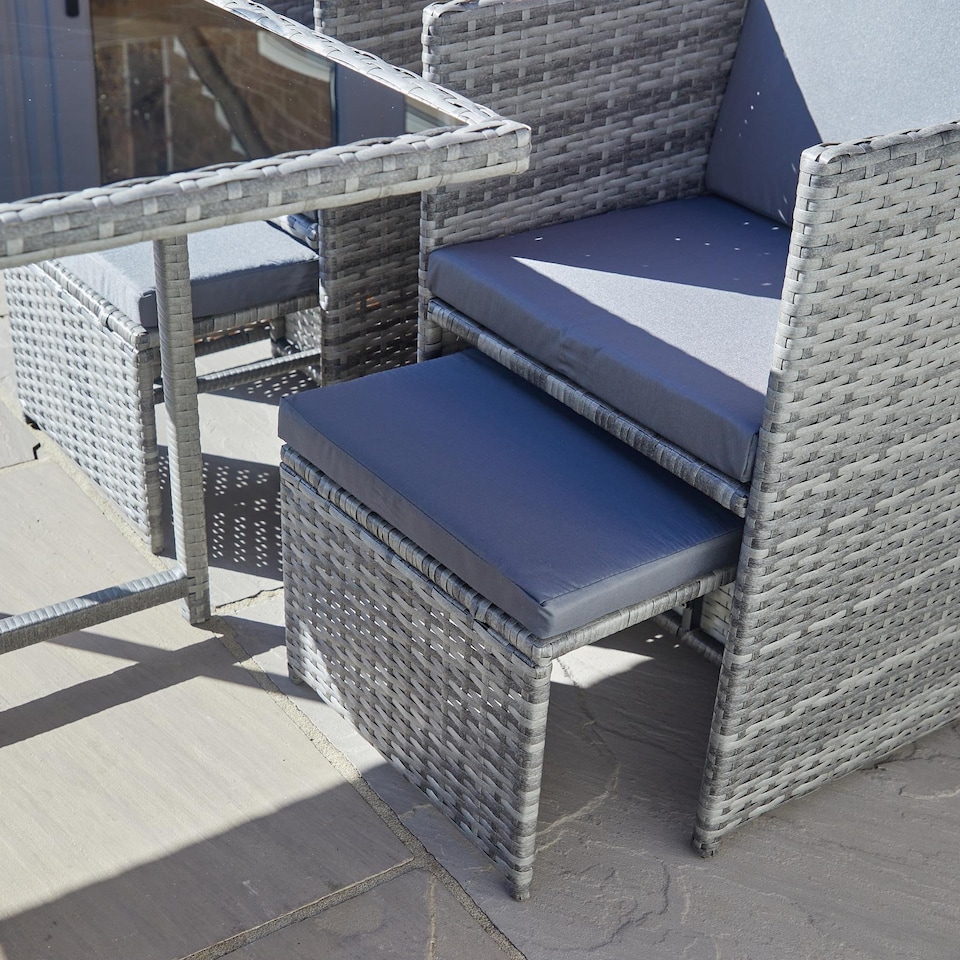 image 1 of 9 Piece Cube Rattan Garden Furniture Set 4 Chairs 4 Footstool Chairs & Table