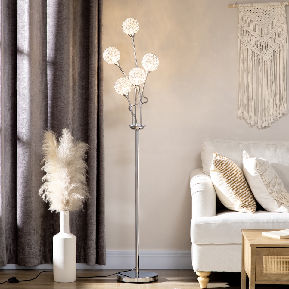image 1 of HOMCOM Modern Floor Lamp w/ Acrylic Shade, 5 Light, for Living Room, Silver