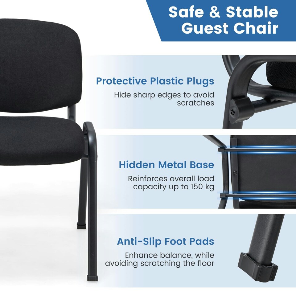 image 1 of COSTWAY Set of 5 Meeting Room Office Chairs Stackable Black