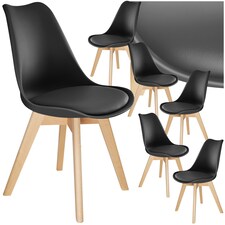 Dining Chairs Frederikke - padded, ergonomic shape, wooden legs - Set of 6 Black